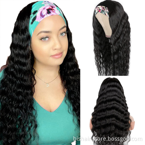 BIS Wholesale Deep Wave Headband Wig Human Hair For Black Women Raw Virgin Human Hair The Cheapest Headband Wigs 150 Density